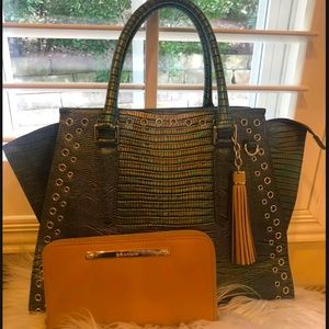 Brahmin Emerald Mia Alligator Satchel & Wallet Set